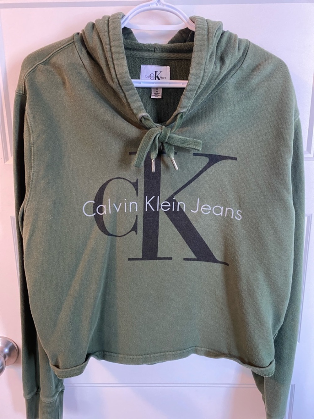 Calvin Klein Cropped Jeans Olive Green CK Logo Hoodie Sweater